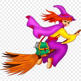 HD Cartoon Witch Flying On A Broom Wear Pink Clothes PNG