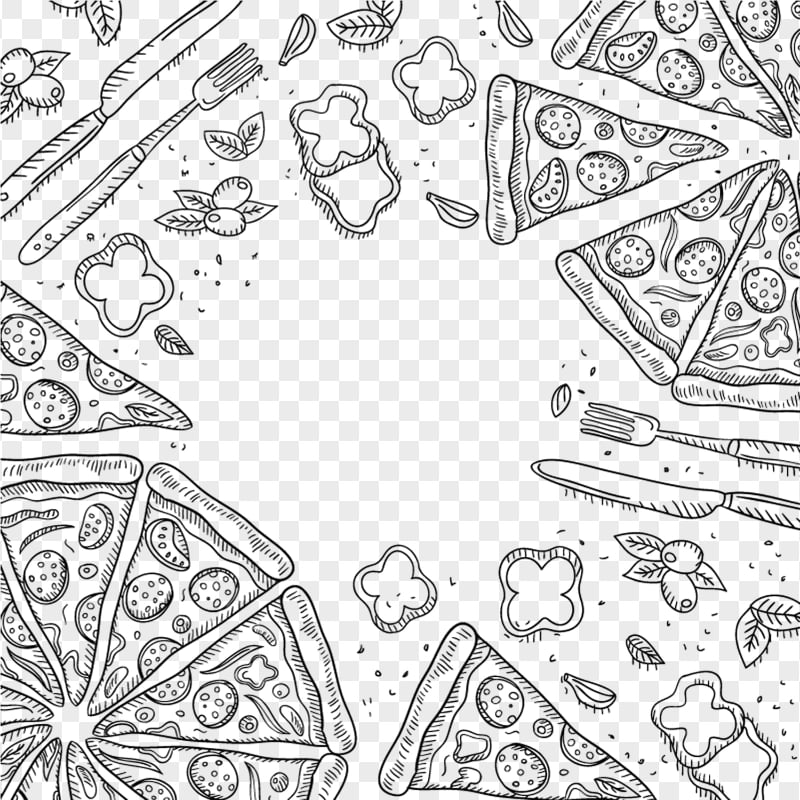 Food Pizza Burger Black Sketch Illustration Citypng