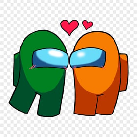 HD Among Us Green Love Orange Characters Valentines Day PNG