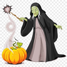 Halloween Witch With Pumpkin Cartoon Illustration PNG