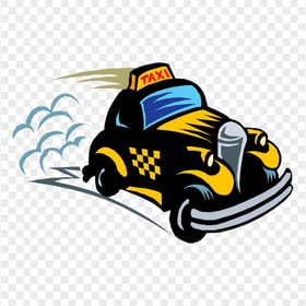 Cartoon Yellow And Black Taxi Car PNG