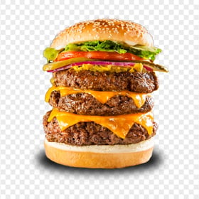 Three Patty Burger Fast Food HD PNG