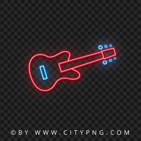 Red & Blue Neon Light Guitar PNG Image