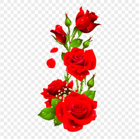 HD Red Flowers Roses With Waters Drops Illustration PNG