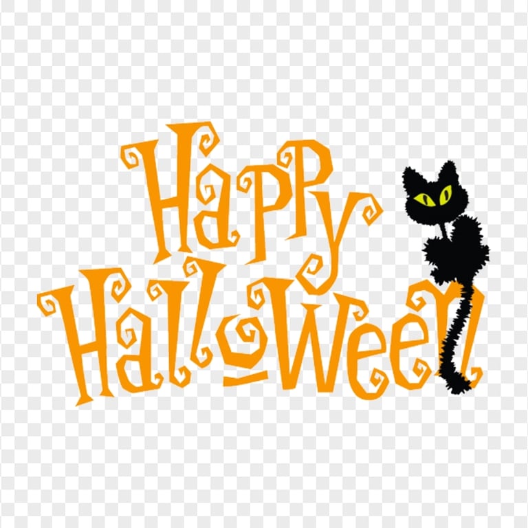 Happy Halloween Text Logo With Black Cat