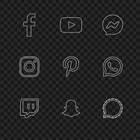 HD White Social Media Outline Logos Icons PNG