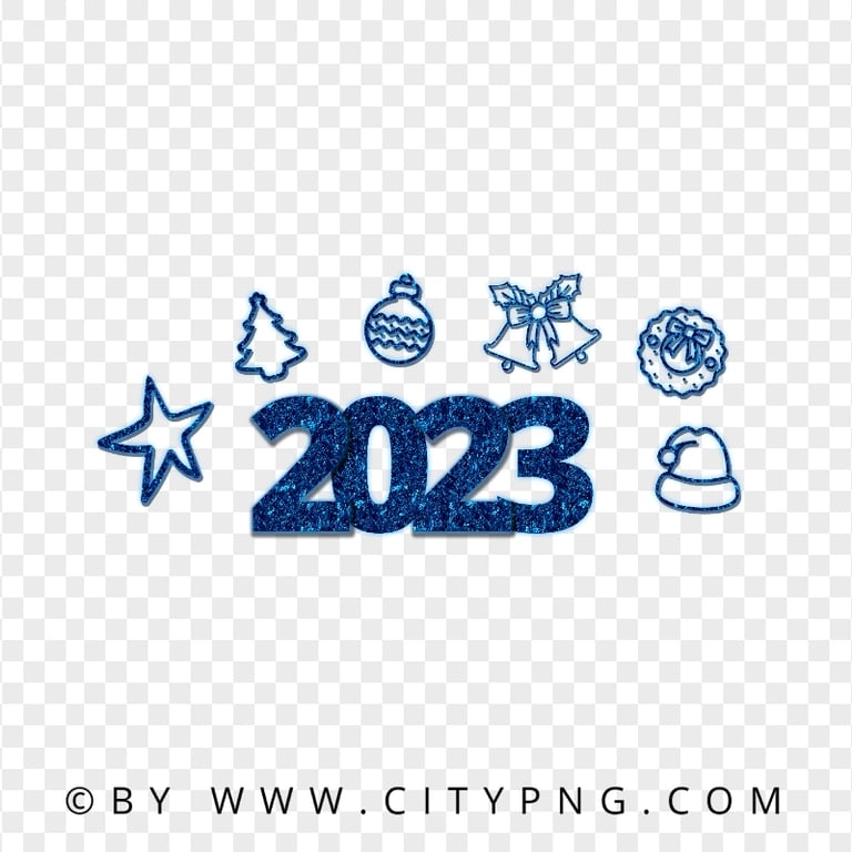 Christmas 2023 Text With Items Blue Glitter Style PNG
