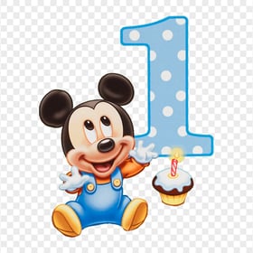 Baby Mickey Mouse With Birthday Cake 1 Year PNG