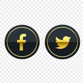 HD Round Luxury Facebook Twitter Gold & Black Icons PNG