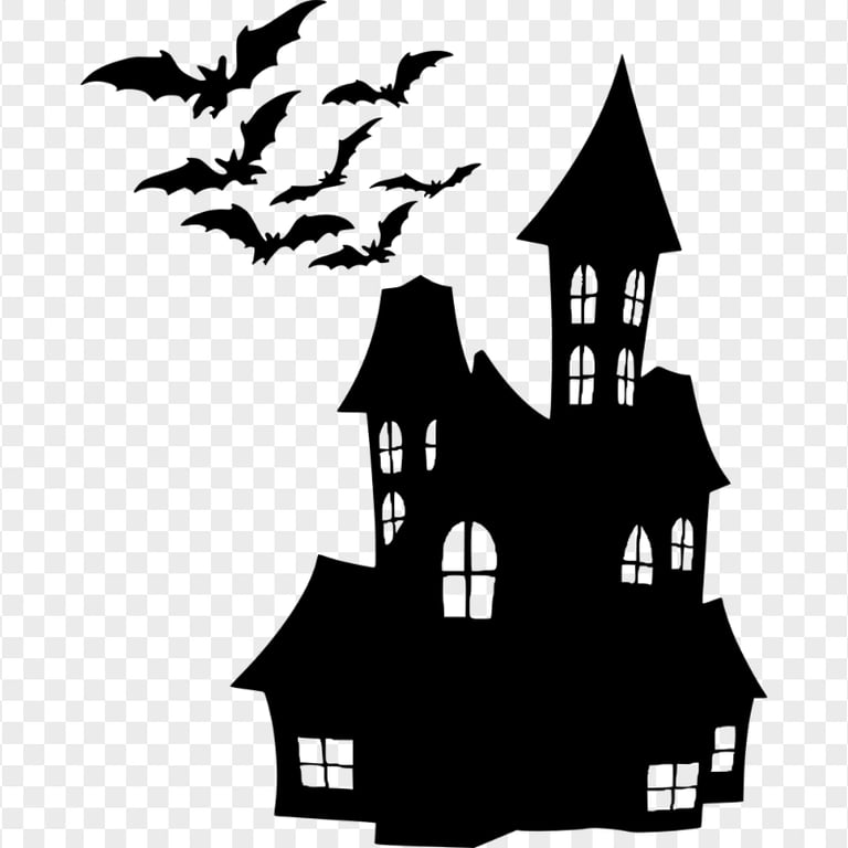 Halloween Haunted House Black Silhouette Image PNG