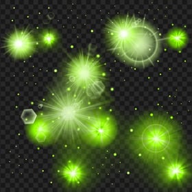 Green Sparkle Stars Effect Transparent Background