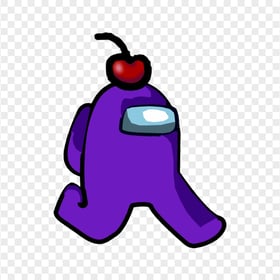 HD Purple Among Us Character Walking With Cherry Hat PNG