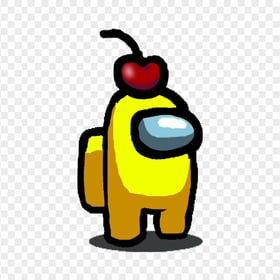 HD Yellow Among Us Character With Cherry Hat PNG