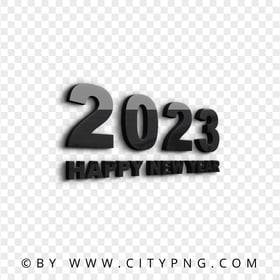 Black 2023 Happy New Year 3D Text Lettering Image PNG