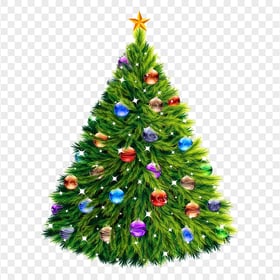 HD Beautiful Christmas Tree Illustration Decorated With Ornaments PNG