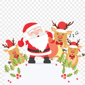 Vector Cartoon Happy Santa With Reindeers Illustration
