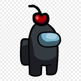 HD Black Crewmate Among Us Character With Cherry Hat PNG