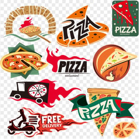 Set Of Pizza Logos HD Transparent Background