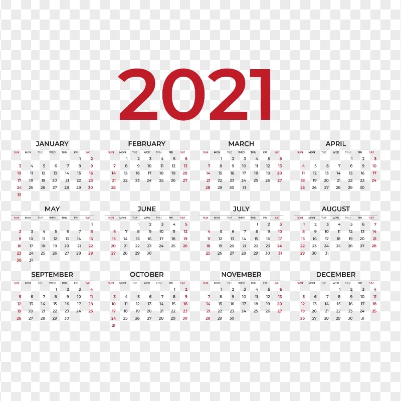 HD 2021 Calendar Black & Red Clipart PNG