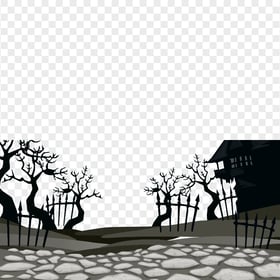 Scary Halloween House Trees Branches Illustration PNG