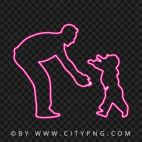 HD Father With Child, Son Pink Neon Silhouette PNG