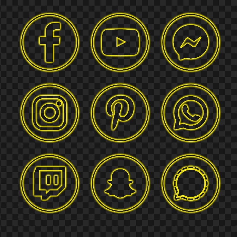 HD Social Media Yellow Neon Round Icons PNG