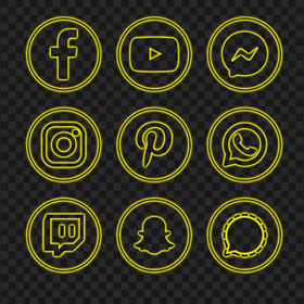 HD Social Media Yellow Neon Round Icons PNG