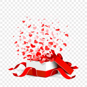 HD Valentines Day Opened Gift Box Floating Hearts PNG