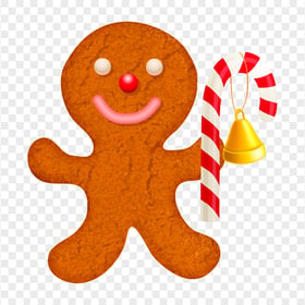 HD Gingerbread Gingy Man Holding Candy Cane PNG