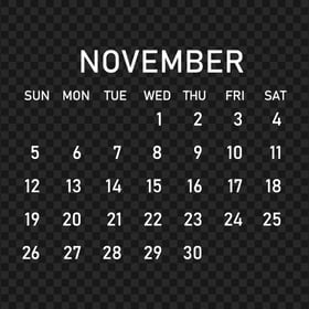 2023 November White Calendar PNG