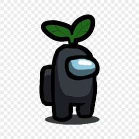 HD Black Among Us Character With Green Leaf Hat On Head PNG