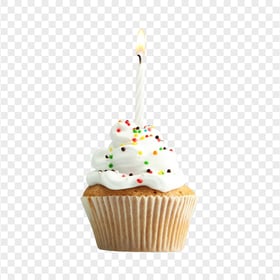 Birthday Cupcake White Cream With Candle PNG