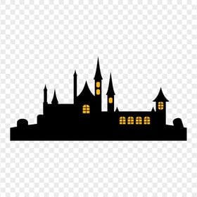 HD Halloween Castle House Black Silhouette PNG