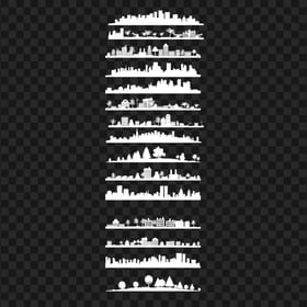 Set Of Skylines Cities White Silhouette Image PNG