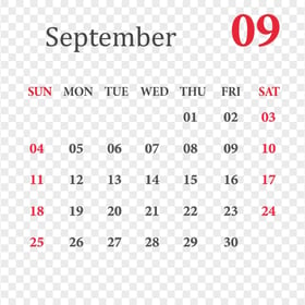 September 2022 Calendar Transparent PNG