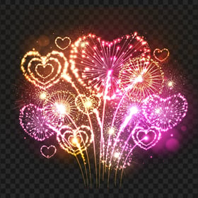 HD Beautiful Love Valentine Hearts Fireworks PNG