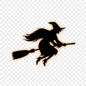 HD Black & Orange Witch Flying On A Broom Silhouette PNG