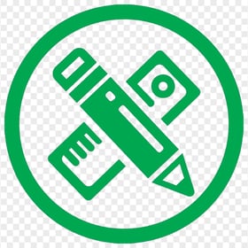 HD Green Round Icon Contains Pencil and Ruler PNG