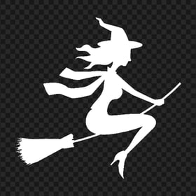 Halloween White Silhouette Of Witch Flying On Broom PNG Image