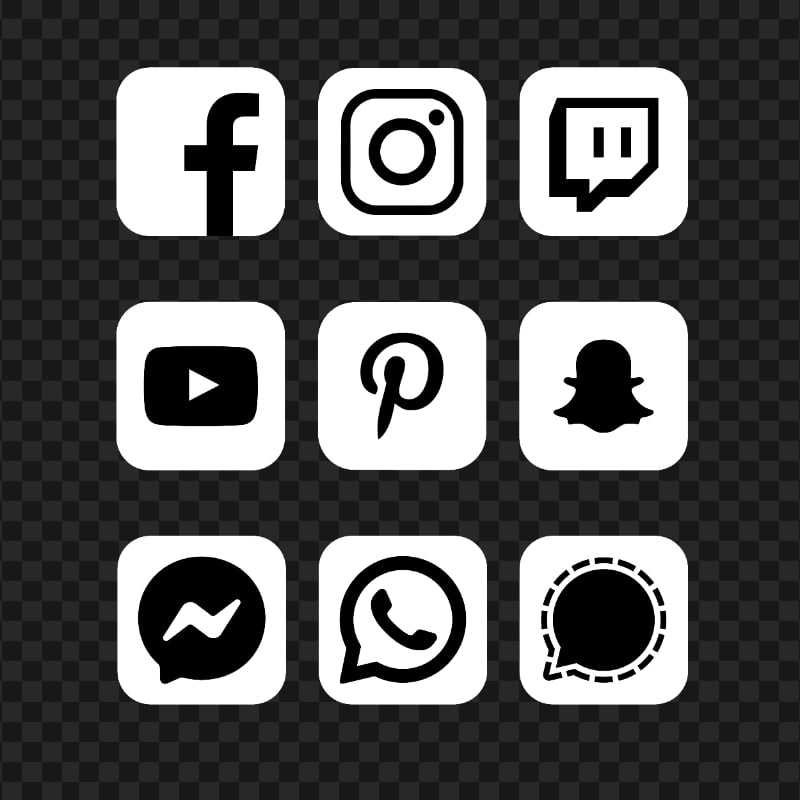 HD Black & White Social Media Square Icons PNG