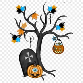 Halloween Tree Branches Pumpkins Illustration HD PNG