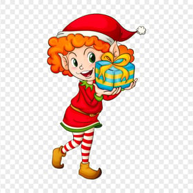 HD Cartoon Elf Girl Wearing Santa Costume PNG