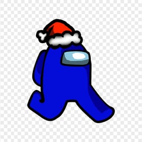 HD Blue Among Us Character Walking With Red Santa Hat PNG