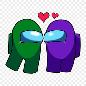 HD Among Us Green Love Purple Characters Valentines Day PNG
