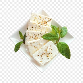Goat Feta White Cheese On Plate Top View HD PNG