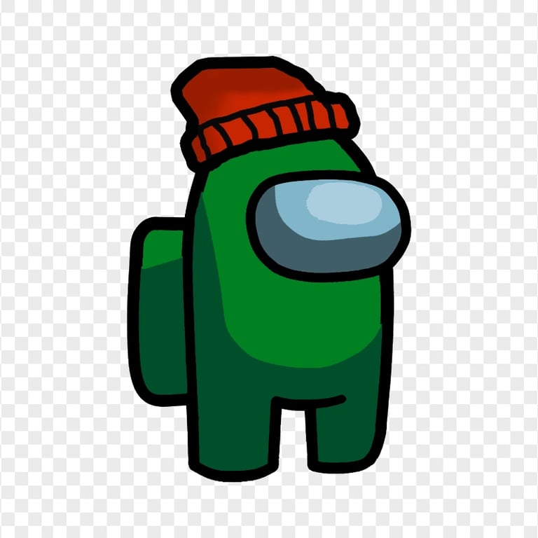 HD Green Among Us Crewmate Character With Red Beanie Hat PNG