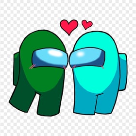 HD Among Us Green Love Cyan Characters Valentines Day PNG