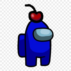 HD Blue Crewmate Among Us Character With Cherry Hat PNG