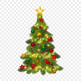 HD Cartoon Illustration Decorated Christmas Tree With Ornaments PNG
