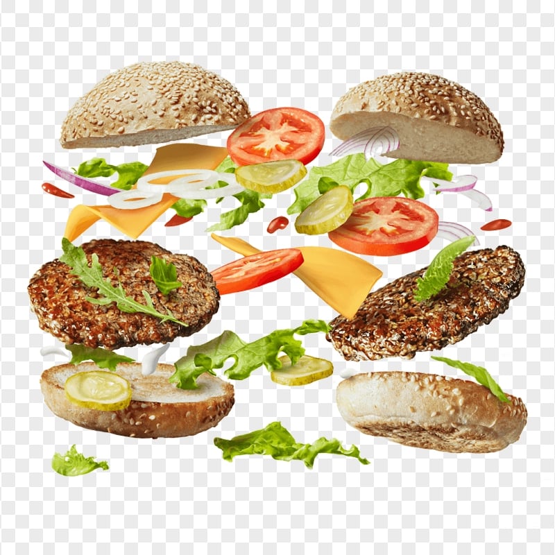 HD Two Floating Falling Cheeseburger PNG Image